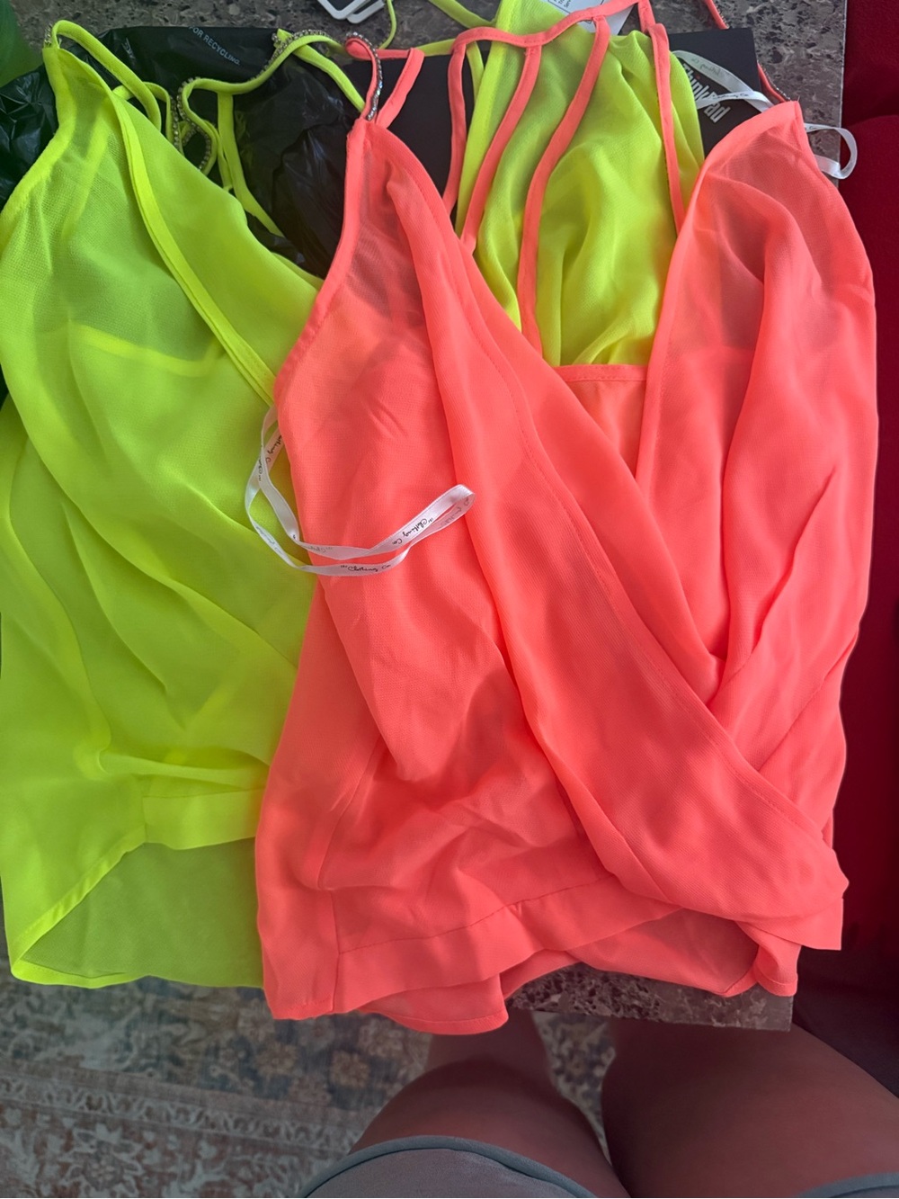 the clothing company Neon Pink and Neon Yellow Sleeveless Wrap Camisoles